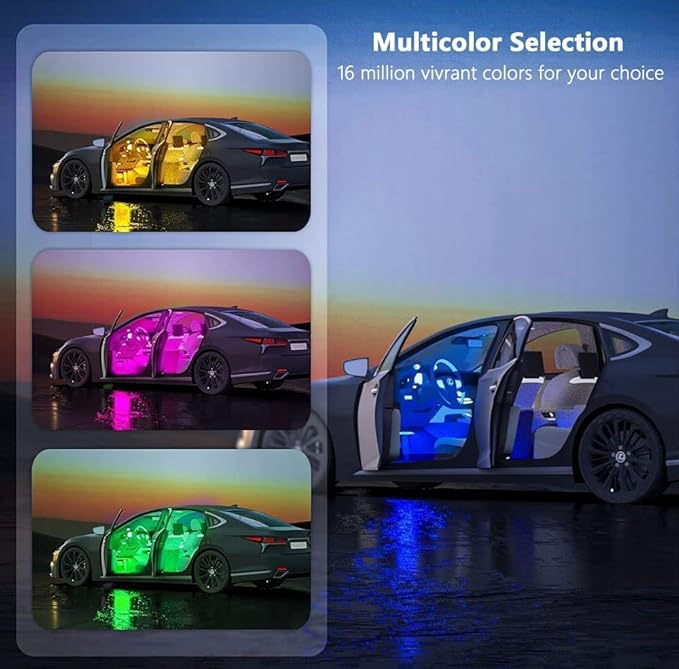 Car LED Strip Light, EJ's SUPER CAR 4pcs 36 LED Multi-Color Car Interior Lights Under Dash Lighting Waterproof Kit with Multi-Mode Change and Wireless Remote Control, Car Charger Included,DC 12V