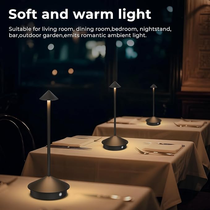 2 Pack Cordless Table Lamp, 6000mAh Rechargeable Battery Operated Desk Lamp, Portable Table Light,3 Color Stepless Dimming Up,for Restaurant, Bedroom, Patio，Outdoor Camping, Coffee Shop, Night Light