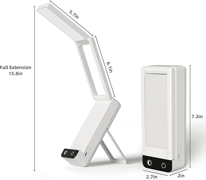 EZVALO Rechargeable Desk Lamp,6000mAh Battery Wireless Light,90Ra Cordless Table Lamp for Book Reading,Foldable Mini Lamp&Portable,3 Color Dimmable Small Light for Bed,Nail Light,Craft(White)