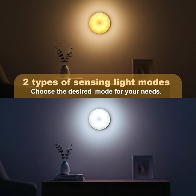2 Pcs Magnetic Cruise Ship Motion Sensor Light with USB Cable LED Rechargeable Night Light Battery Nightlight Safe Cordless Nightlight for Cruise Ship Cabin Hallway Bathroom (White & Warm)