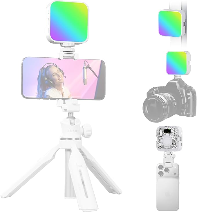 Leekai P6 RGB Video Light, Magnetic Portable Photography Lighting with Clip for Phone/Laptop, CRI 95+ 2500K-9000K, 2000mAh Rechargeable LED Camera Light for YouTube TikTok Zoom Meetings
