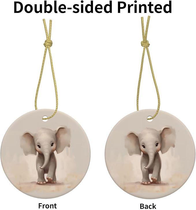 Cute Cartoon Elephant Christmas Ornaments, Christmas Decorations Xmas Tree Hanging Ornaments, Round Ceramic Festive Keepsake Gift for Christmas Decorations Holiday Home Party Decors