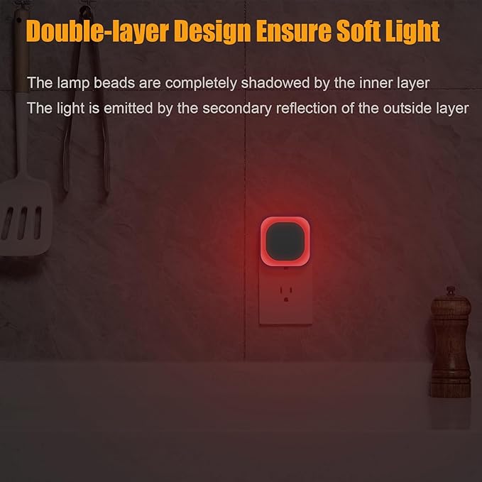 4 Pack Plug in Red Sleep Night Light, Auto Dusk to Dawn, Soft Glow, Dimmable Diffused Light, LED Lights for Bedroom, Sleep, Baby Nursery, Kids, Toddler, Bathroom, Hallway, Home Decor