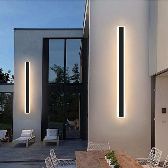 Modern 31.4inch Outdoor Wall Light, 3000k/4500k/6000k 3 Color Change Black Exterior Light Fixtures Wall Mount, Ip65 Waterproof Modern Porch Lights Non-Dimmable, Long Linear Outside Lighting Hard-Wired