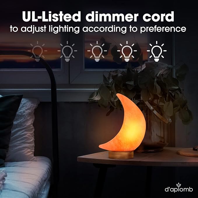 d'aplomb 100% Authentic Natural Himalayan Salt Lamp;Hand Carved Moon Pink Crystal Rock Salt from Himalayan Mountains; Dimmer Cord; 5 lbs