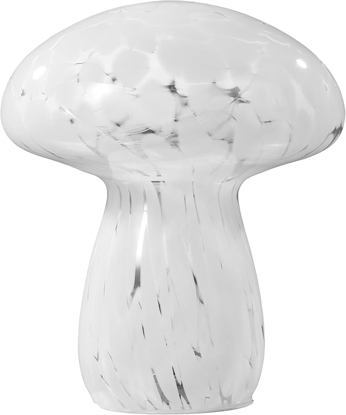Mushroom Lamp Bedside Table Lamp, 7.0 inches, Semi Transparent Glass Table Lamp Suitable for Bedrooms, Living Rooms, Dining Rooms, Modern Style Aesthetic Cute Home Decoration (White)