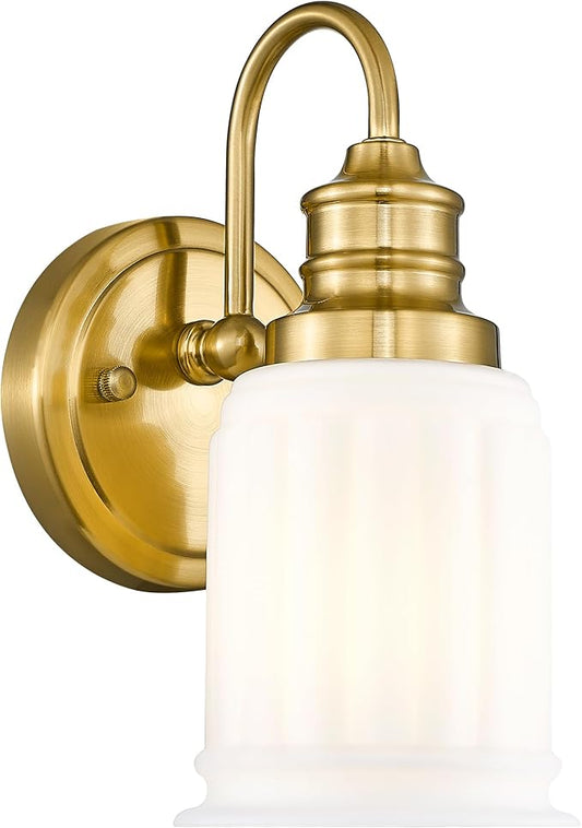 HWH Modern Bathroom Wall Sconces, 1-Light Vanity Light Wall Lamp with Frosted White Bell-Shaped Glass, Brushed Gold Finish, 5HZG106B BG