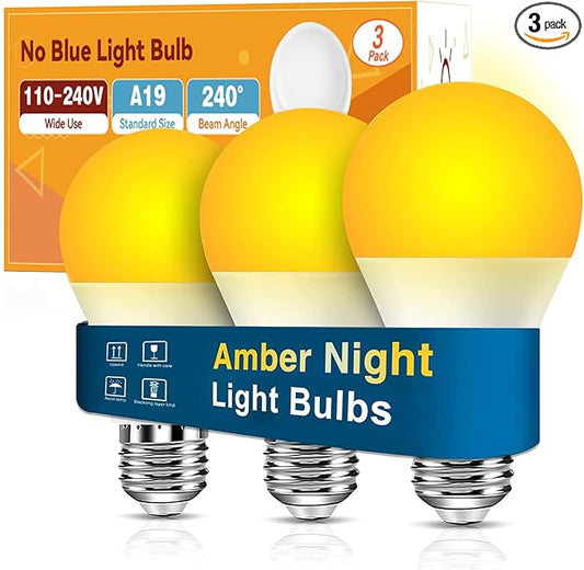 Neporal Amber Light Bulbs, 9W 60W Equivalent A19 Soft Light Bulb, Blue Light Blocking Warm Light Bulbs, 1800K Amber Night Light Bulb, Dim Bulb for Healthy Sleep and Baby Nursery Light (3)