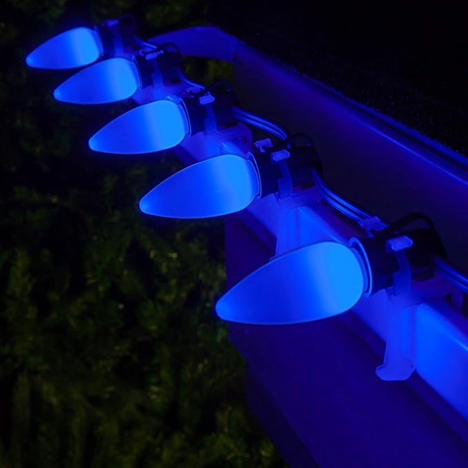 25-Pack OptiCore LED C9 Blue Light Bulbs - Vintage Christmas Light Replacement Bulbs, Smooth Vintage Ceramic Style, E17 Base (Smooth)