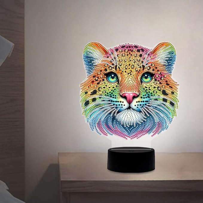 Leopard Diamond Art Painting Night Light,Diamond Art Painting Kits Desktop Touch Lamp Ornaments for Tabletop Decor Diamond Art Accessories for Adult Beginner Bedrooms Living Room