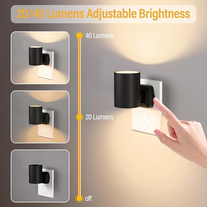 ETL Night Lights Plug into Wall 6 Pack,Plug in Nightlight,2700K Brightness Adjustable Night Light, Dusk to Dawn Sensor, Nightlights for Bedroom, Bathroom, Hallway