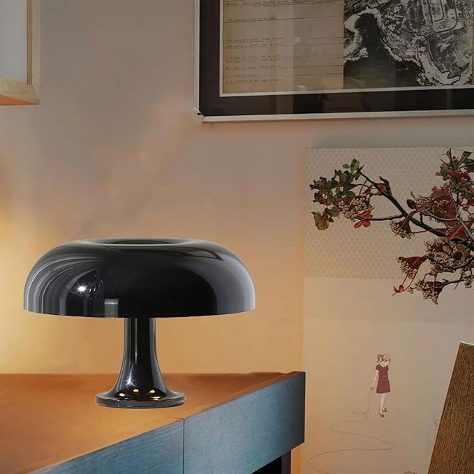 Mushroom Table Lamp, Dimmable with 3 Lighting Modes, Mid Century Retro Design, Black