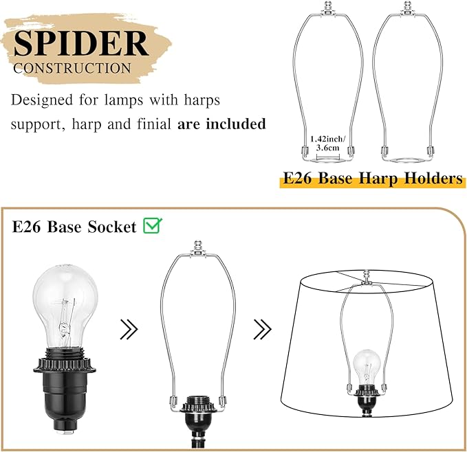 Large Drum Lamp Shades Set of 2, 12"Top x 16"Bottom x 11"High, Beige Lampshades for Table Lamps Floor Lamps, Natural Linen Replacement Lamp Shades, Spider, Harp Holders Included, Easy Assembly