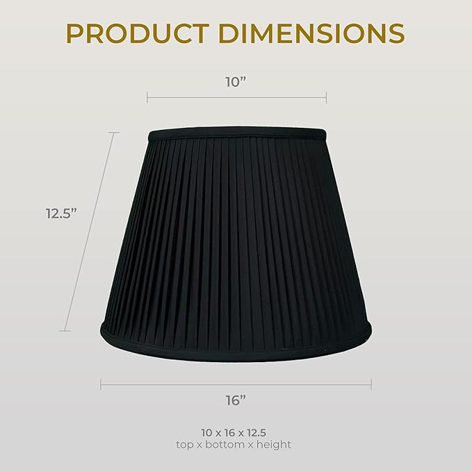 Royal Designs, Inc Deep Empire Side Pleated Basic Lamp Shade, Black with Gold, 10 x 16 x 12.5 (BS-729-16BLKGL)