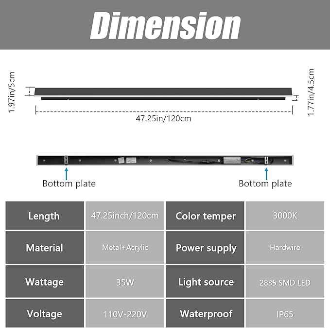 2 Pack 47.25inch Long Outdoor LED Wall Lights 35W Black 3000K Warm White Porch Lights Acrylic Waterproof IP65 Exterior Wall Light Fixtures for House Patio Porch Courtyard