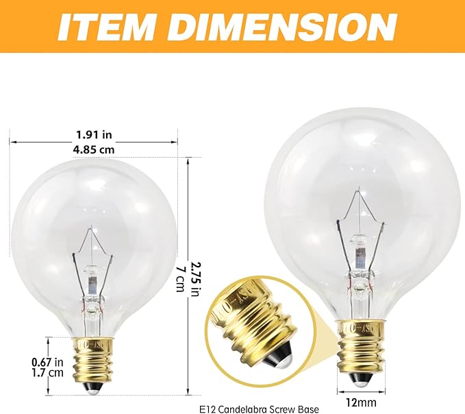 Wax Warmer Light Bulbs, G50 25 Watt for Full Size Scentsy Warmers, G16.5 Globe E12 Base Clear - Long Life-Span and Melt Wax Fast, 120 Volt (6 Pack)