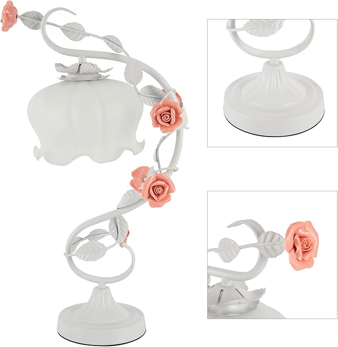 Flower Desk Lamp, E26 Glass Table Lamp Reading Light for Small Space Bedroom Home Office, Bedside Lamp with Soft Light, Applicable 3-5m² Area (White, 5.5" W x 20.4" H)