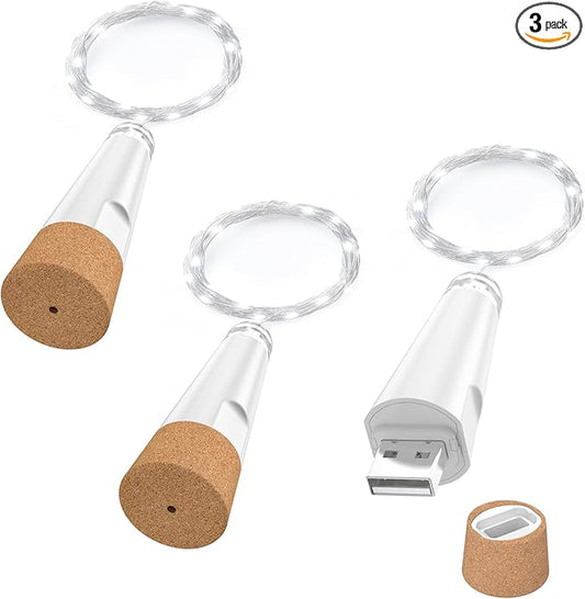 OUSMIN String Lights, USB Rechargeable Wine Bottle Lights with Cork, 2025 Version USB Fairy Light for Party Christmas