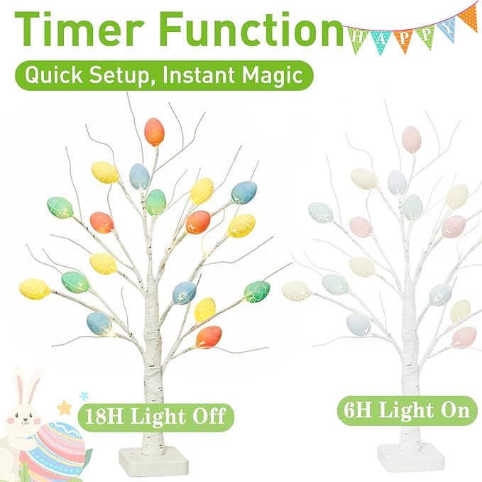 PEIDUO Easter Decorations, 22 inch Easter Tree with 24 LED Warm White, Battery Powered Egg Tree for Spring Home Table Decor