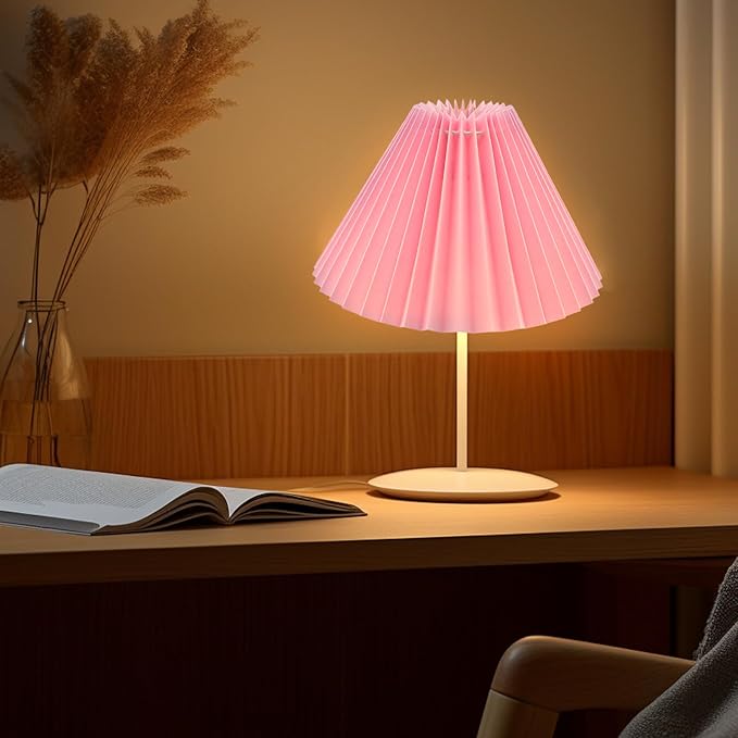 KUMGROT E28 Small Pleated Lamp Shade Scalloped Lamps Shade Lamp Replacement Cute Lamps Bedroom Living Room Home Office Decoration Pink