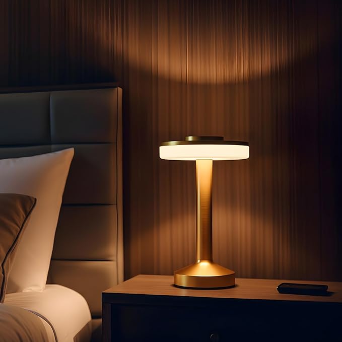 Riakrum 4 Pcs LED Portable Cordless Table Lamp with Touch Sensor 3 Color Stepless Dimming Rechargeable Battery up to 15 Hours Cordless Table Light Wireless Lamp for Nursery (Gold)