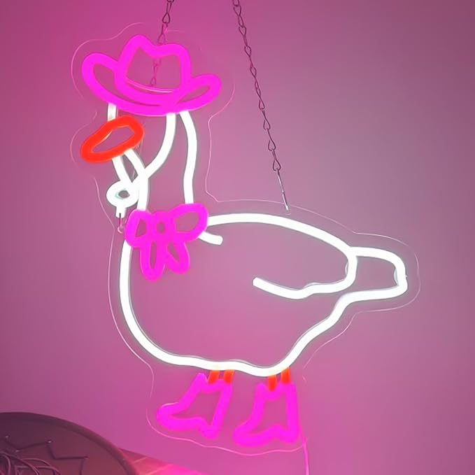 Pink Cowboy Goose Neon Sign, Funny Duck LED Light Up Sign, Western Cowgirl Boots Dimmable USB-Powered Neon Sign for Bedroom, Birthday Gift, Party, Bar, Game Room, Home, Café, and Wall Décor