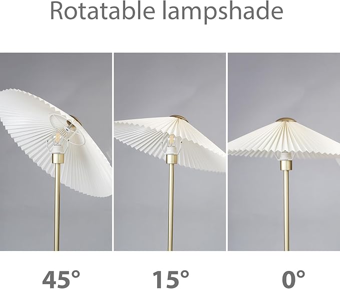 KUNJOULAM Pleated Floor Lamp, Pole Floor Lamps, Simple Design Tall Lamp with Fabric Lampshade, Standing Lamp for Living Room, Bedroom, Office, Home (Champagne Gold)
