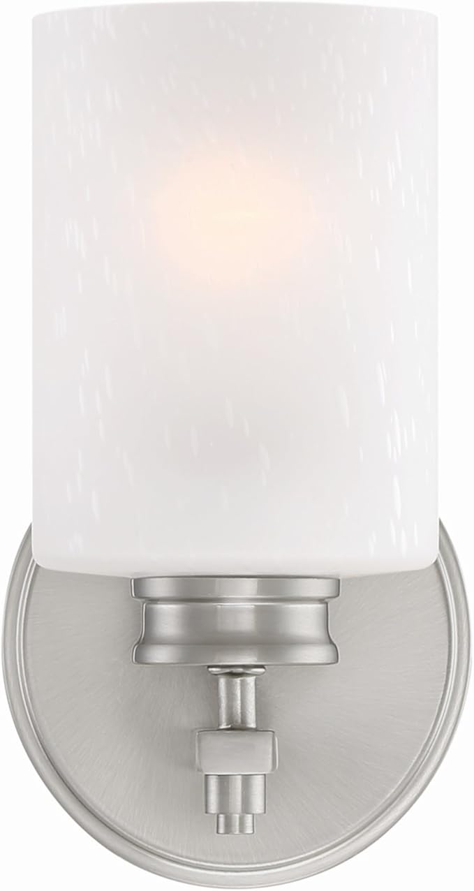 Kira Home Phoebe 8" Modern Wall Sconce/Vanity Light + Frosted Seeded Glass Shade, Brushed Nickel Finish