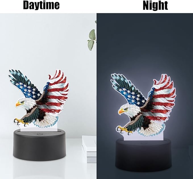 Flag Eagle Diamond Art Painting Night Light,Diamond Art Painting Kits Desktop Touch Lamp Ornaments for Tabletop Decor Diamond Art Accessories for Adult Beginner Bedrooms Living Room