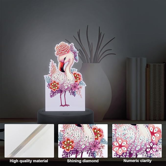 Flamingo Diamond Art Painting Night Light,Diamond Art Painting Kits Desktop Touch Lamp Ornaments for Tabletop Decor Diamond Art Accessories for Adult Beginner Bedrooms Living Room