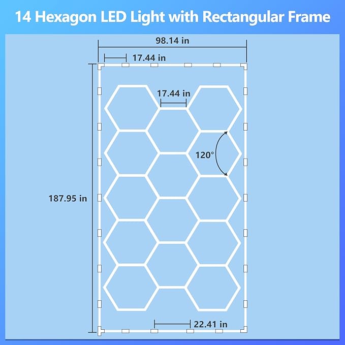 ALLYES Hexagon Garage Lights, Hexagon Ceiling Lights Super Bright Lighting, Car Detailing Ceiling Light for Workshop Warehouse Basement Gym (14 Hex Adjustable Temp)