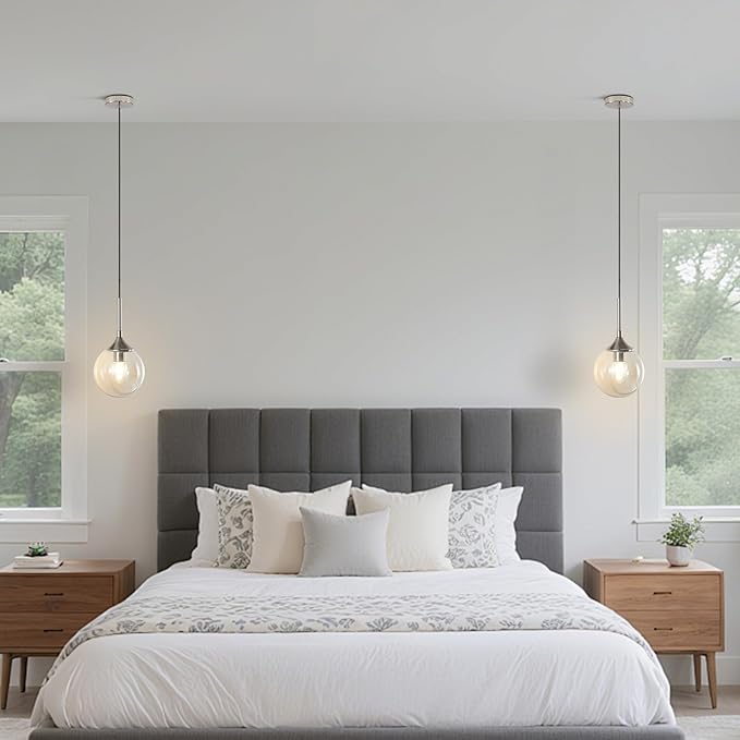 KCO Lighting 7.1" Amber Glass Pendant Light Brushed Nickel Pendant Lighting Modern Globe Pendant Light Mid Century Hanging Light Small Pendant Lights for Kitchen