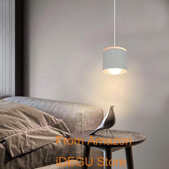 Scandinavian Style E27 Ceiling Light Fixture - Retro Wood and Iron Pendant Lamp for Bedroom, Dining Room, Kitchen - 12cm Black(# Gris)