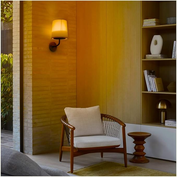 HEQIQEH 2 Packs Rustic Vintage Battery Operated Wall Sconce Light Fixture with Flared Funnel Linen Fabric Shade,Remote Control Dimmable RGB Nightstand Lamps for Bedroom Bedside (Antique-2)