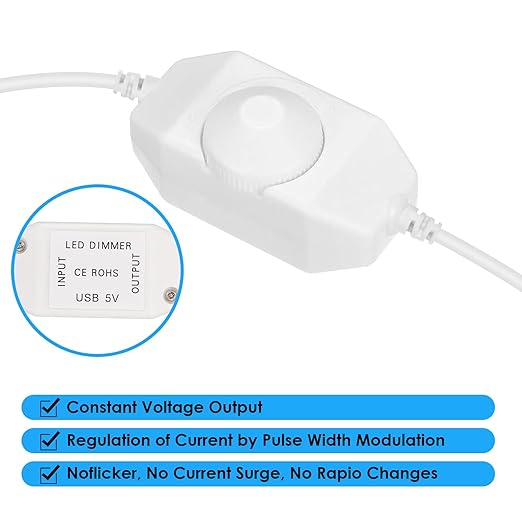 Onite 2-Pack USB Dimmer Switch, for 5V LED Strip Lights Brightness Adjustable, USB Fan Controller (White)
