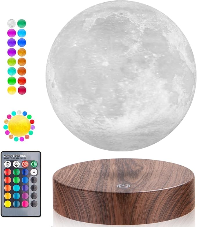 UVEHAS Magnetic Levitating Moon Lamp Floating and Spinning 3D Printing LED Moon Lamp 16 Colors Modes Magnetic Levitation Lunar Night Lights for Home Office Room Table Decoration Cool Gifts