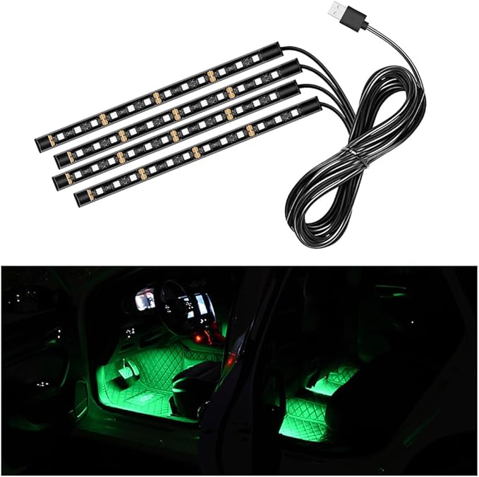 Car LED Strip Light, 48 LED RGB Auto Interior Atmosphere Lights, Cigarette Lighter Under Dash Ambient Night Light, Interior Lamp Lighting Kit (Green, USB)