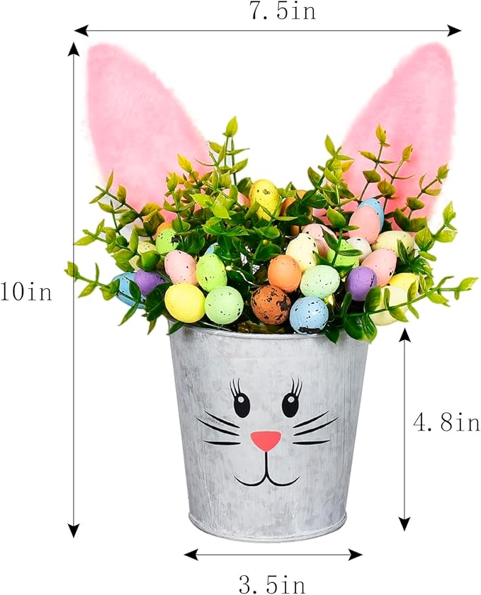 KC&KST 2 Pcs Easter Decorations Indoor Artificial Flower with Bunny Ear, Lighted Bunny Desk Decor with Color Eggs, Perfect Table Decorations for Home & Spring Party Centerpieces(Easter Bunny Flower)