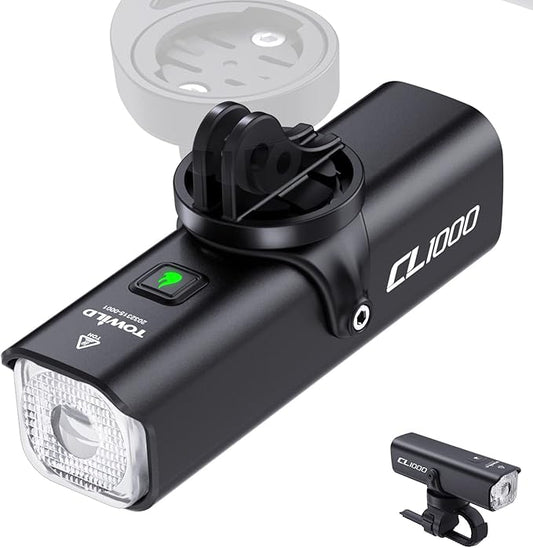 TOWILD Bike Lights for Night Riding,Compatible with Garmin/GoPro Mount,600 Lumen Bike Headlight,2000mAh Rechargeable Battery,Waterproof Bike Front Light for Commuter Cyclists-Fits All Bikes
