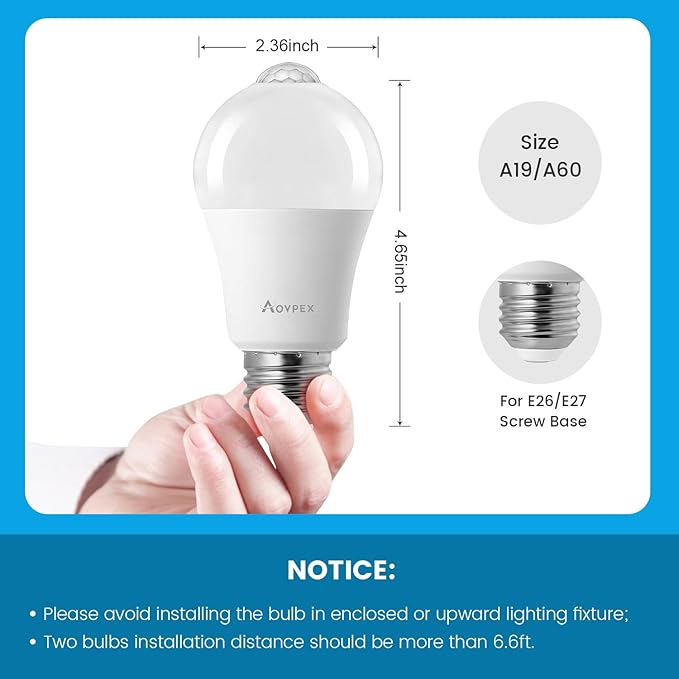 Motion Sensor Light Bulbs, Dusk to Dawn, 13W 100W Equivalent, Movement Activated Security LED Bulb, 5000K Cool White, for Outdoor Indoor, Porch Garage Basement Hallway Closet, 2 Pack