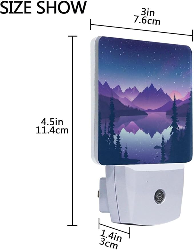Purple Mountains Waters Night Light 2 Pack Dusk to Dawn Sensor Led Lamp for Women Men Night Lights Plug into Wall Decor for Bedroom Kitchen Corridor, 0.5W