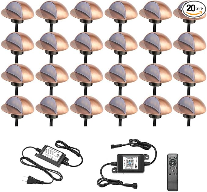 FVTLED LED Deck Lighting Kits, 20pcs WiFi Controller Φ1.97 Low Voltage LED Step Lights RGB Recessed Light Compatible with Alexa Google Home Smart Phone RGB Lamp, Bronze