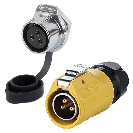 CNLINKO LP-20 3 Pin IP68 Waterproof Connector M20 Male Plug Female Socket Fast Locking 2-12 Pin Circular Connector for Stage Lighting Solar Panel Wiring(3 Pin)