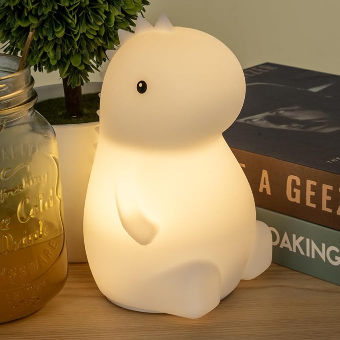 Adorable LED Squishy Animal Night Light - 2 Level Dimmable Nursery Lamp for Kids, Rechargeable Touch Lamp, Cute Dorm Decor - Perfect Baby Boys Girls Gift (Little Dinosaur)