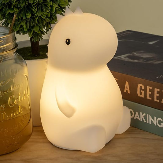 Adorable LED Squishy Animal Night Light - 2 Level Dimmable Nursery Lamp for Kids, Rechargeable Touch Lamp, Cute Dorm Decor - Perfect Baby Boys Girls Gift (Little Dinosaur)