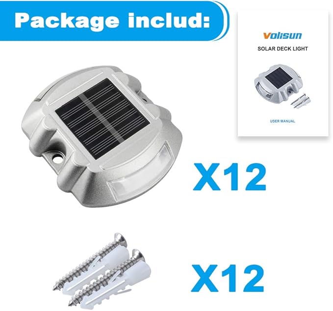 VOLISUN Solar Deck Lights Driveway Dock Lights, 8-Pack Led IP68 Waterproof Outdoor Warning Step Lights for Driveway Sidewalk Garden Pathway Yard(White, Auto On/Off