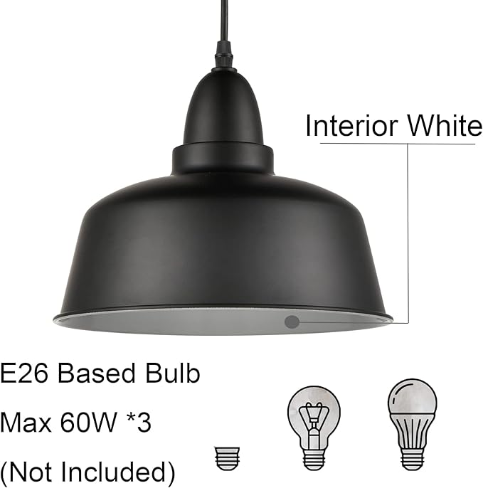 Matte Black Pendant Light 3 Pack Industrial Pendant Lighting for Kitchen Island