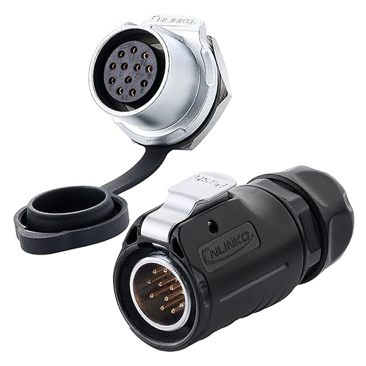CNLINKO LP20 12 Pin Waterproof Connectors,IP68 Circular Connectors Fast Locking Plug,2-12 Pin Power Connector M20 Male Female Plug,LED Outdoor Lighting Connectors(12 Pin)