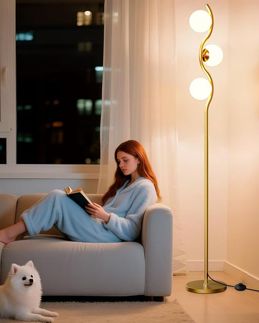 Lightdot Globe Floor Lamp for Living Room, Mid Century Modern Floor Lamps with 3Pcs 3000K Soft Warm White G9 Bulbs Included, Gold Tall Standing Lamp for Bedroom/Sofa Beside/Corner Decor