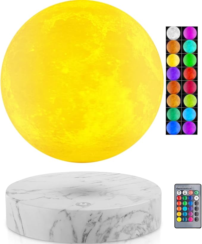 VGAzer Lunar Motion LED Levitating Moon Lamp, 3D Illusion Night Light with Remote Control, Dimmable 16 Colors Lights for Kids Adults (16 Color (Marble RB))